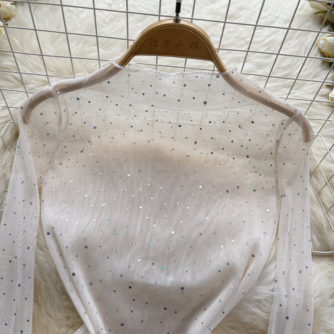 Rhinestone Studded See-through Bottoming Top