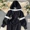 Casual Hooded Drawstring Black Dress