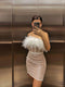 Furry Neckline Sequin Patchwork Dress