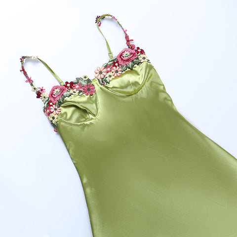 3d Flower Embroidery Short Slip Dress