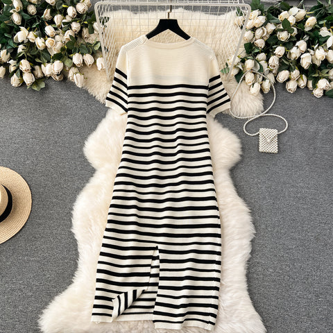 Color-block Striped Loose Knitted Dress