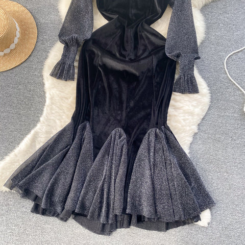 Hepburn Style Patchwork Black Fishtail Dress
