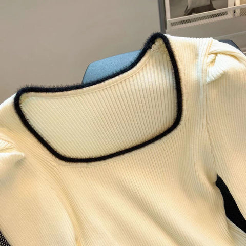 Square Neckline Flared Sleeve Sweater
