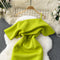Slant Neckline Ruffled Green Dress
