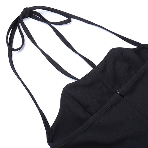 Ruffle Neckline Fishbone Halter Dress