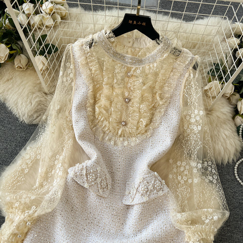 Courtly Embroidery Lace Short Dress