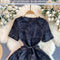 Delicate Sequined Lace-up Black Dress