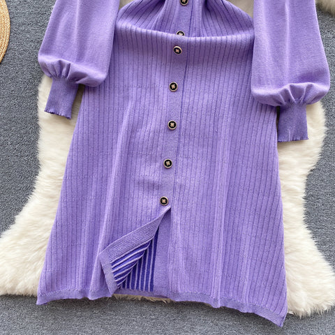 Doll Collar Single-breasted Knitted Dress