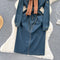Vintage Denim Shirt Dress with Knitted Shawl