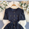 French Style Heart Buttons Black Dress