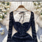 Hollowed Mesh Lace-up Black Dress