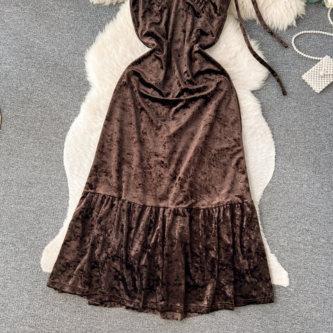 Vintage V-neck Velvet Slip Dress