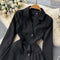 Lapeled Pleated Black Suit Dress