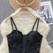 Embroidery Black Mesh Camisole Top