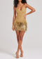 Fringed Gold Sequin Slip Dress