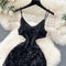 Sequined Backless Black Slip Dress