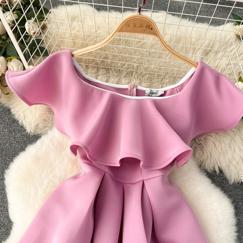 Delicate Ruffled Short Pink Dress