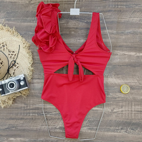 Solid Color Hollowed One-piece Swimwear
