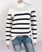 Turtleneck Striped Sweater with Studded Button