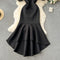 Courtly Off-shoulder Beaded Black Dress