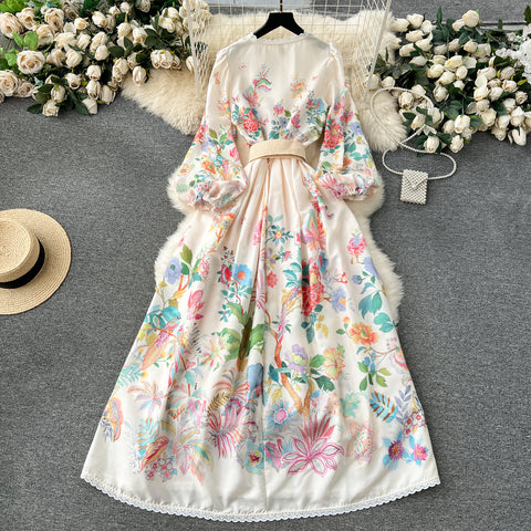 Sweetie V-neck Single-breasted Floral Dress