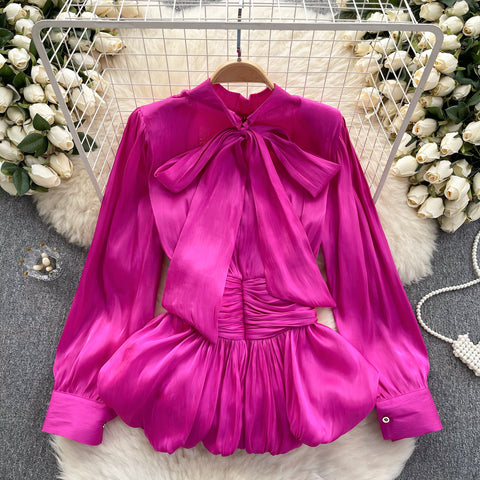 French Style Pleated Satin Shirt