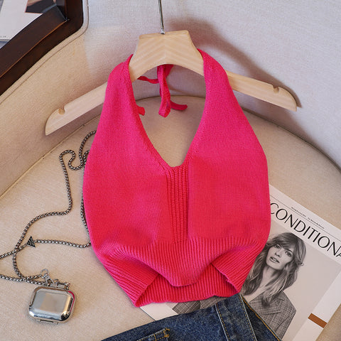 Solid Color Knitted Halter Top
