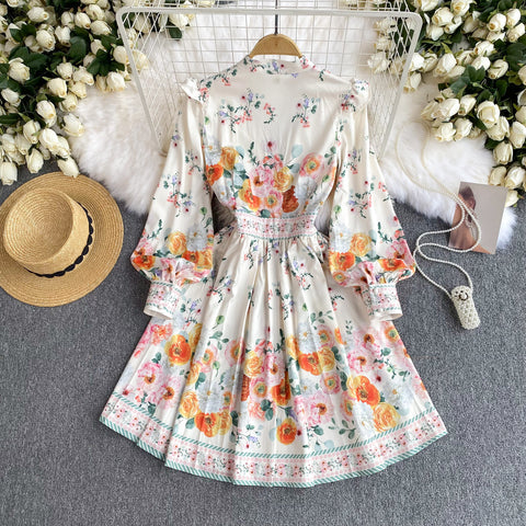 Courtly Floral Printed Ruffled Shirt Dress