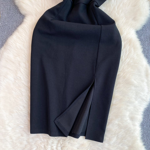 Delicate Slim-fit Black Slip Dress