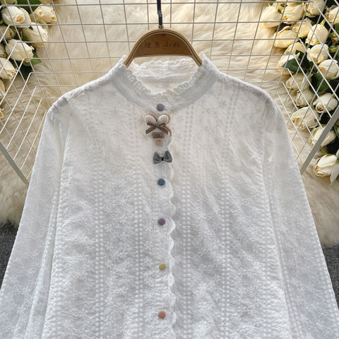 Korean Style Stand Collar White Shirt