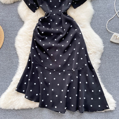 Polka Dot Black Fishtail Dress
