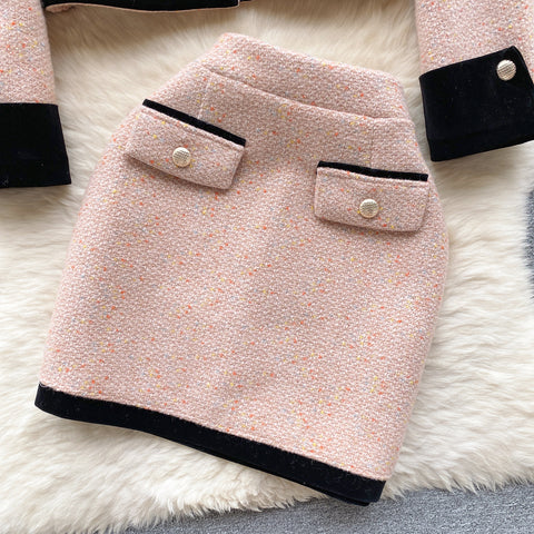 Color Blocking Cardigan&Skirt Delicate 2Pcs