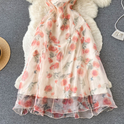 Fairy Rose Printed Halter Dress