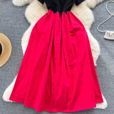 Elegant Round Collar Color-blocking Dress