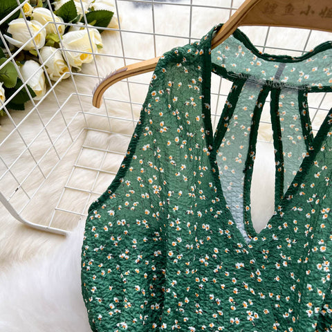 Sleeveless Lace-up Floral Top