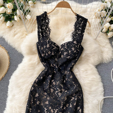 High-end Square Neck Lace Dress