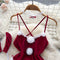 Christmas Lace Trim Velvet Romper