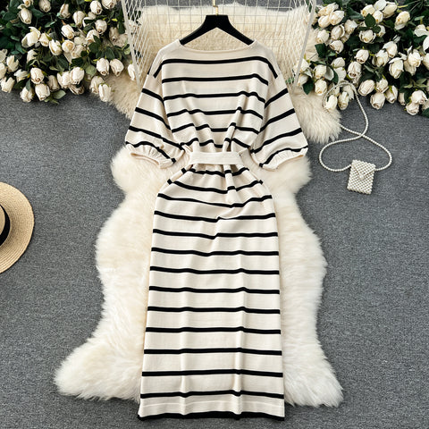 Korean Style Color Blocking Striped Dress