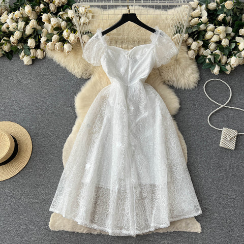 Hollowed Embroidered Lace White Dress