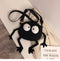 Black Furry Doll Canvas Crossbody Bag