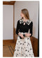 Patchwork Jacquard Lapel Collar Floral Dress