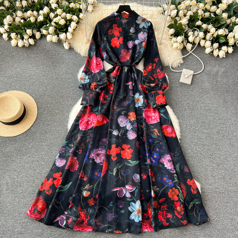 Floral Printed Single-breasted Shirt Dress