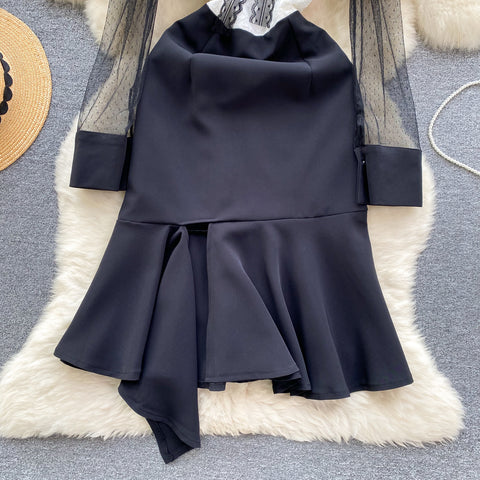 Lace Patchwork Bow-tie Black Dress