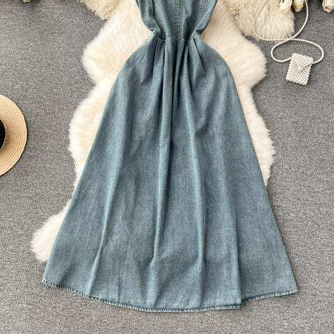 Vintage Denim Pleated Slip Dress