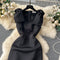 V-neck Sleeveless Patchwork Black Dress