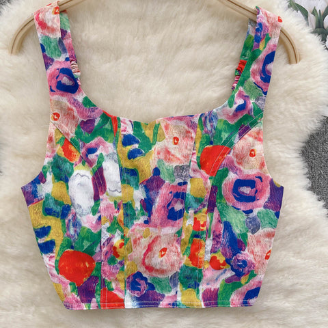 Pleated Oil-painted Floral Camisole