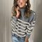 Turtleneck Striped Sweater with Studded Button