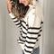 Turtleneck Striped Sweater with Studded Button