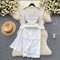 Mid-sleeve Lace Patchwork White Dress