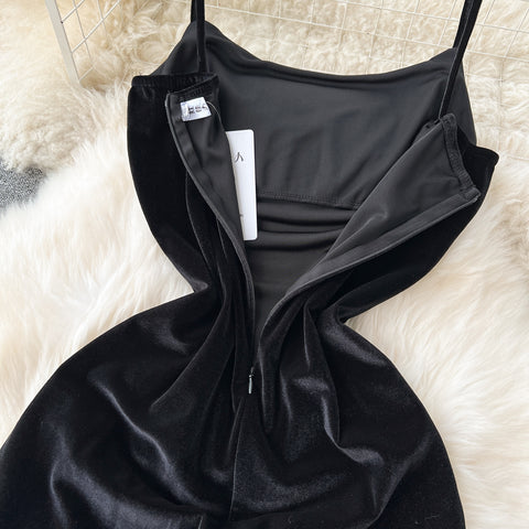 Suede Mesh Patchwork Fishtail Slip Dress